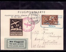 Schweiz offizielle Flugkarte - Basler Wehrmanns Denkmal 1925 n. Z&uuml;rich