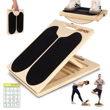 2-in-1 Wooden Slant Board & Balance Board, Portable 6 Angle Adjustable Calf S...
