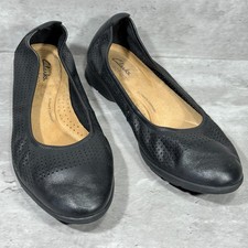 Clarks Collection Black Perforated Leather Flats Shoes Slip On Women's Size 8 M