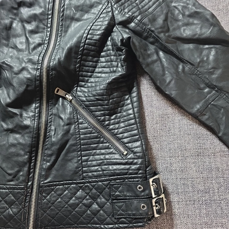 Chaqueta para mujer YMI negra de imitación de cuero años 80 90 Y2K forrada abrigo con cremallera completa otoño XL Foto 4 de 4