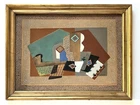 Vintage Signed G Saverini Cubist Abstract Art Print Mixed Media Original Framed