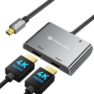 Reborn Mini DisplayPort to Dual HDMI Adapter, 4K@60Hz Thunderbolt 2 to HDMI Spli