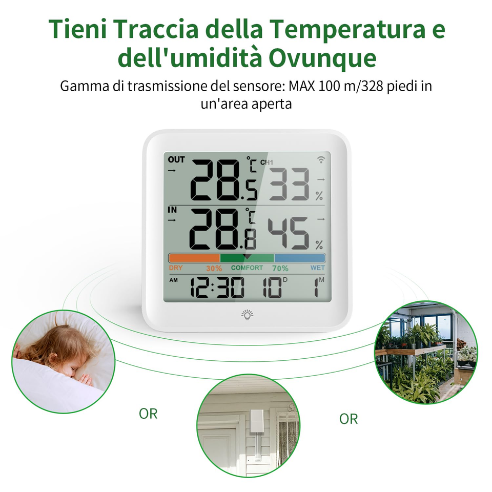 Mini termometro digitale igrometro for interni misuratore elettronico di umidità della temperatura sensore calibro stazione meteorologica for la casa per interni(Black