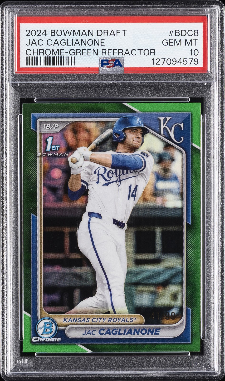 2024 BOWMAN DRAFT CHROME-GREEN REFRACTOR #BDC8 JAC CAGLIANONE 41/99 PSA 10