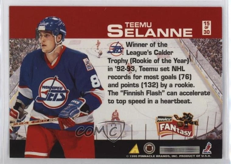 1995-96 Pinnacle Fantasy Teemu Selanne #15 HOF - Image 2 of 2
