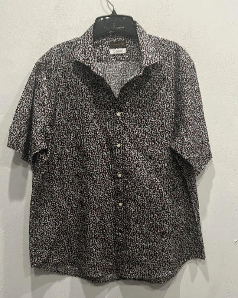 THOMAS DEAN FLORAL PATTERN BUTTON DOWN short sleeve black red SHIRT SIZE XL