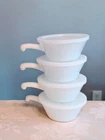 Set of 4 VTG Anchor Hocking Fire King Milk Glass Soup Chili Bowls Lid Handle