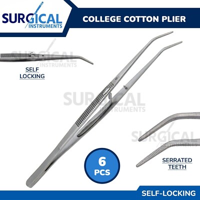 6 Pcs Self-Locking College Cotton Pliers Set Dental Endodontic German Grade