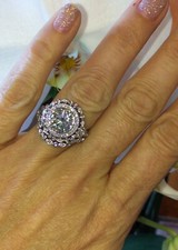 3.14CT White Round CZ Bezel Engagement Wedding Ring Set 925 Sterling Silver