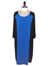 CATHERINES Plus Size 2X 22W 24W Shift Dress Black Blue 3/4 Sleeve Stretch Knit