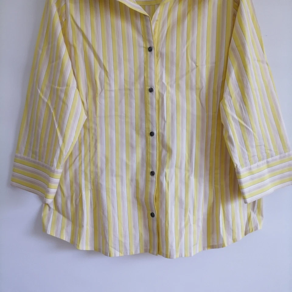 Camisa Attention Mujer Amarilla Blanca Estampado Rayas Y2K Moderna Abotonada Talla XL Foto 3 de 4