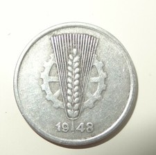 Deutschland 5 Pfennig Geldst&uuml;ck 1948 DDR M&uuml;nze Silber Alu &Auml;hre auf einem Zahnrad