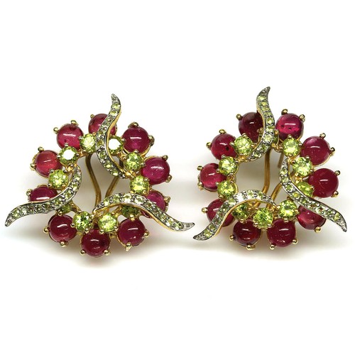 925 Argento Sterling 5 MM Rosso Rubino & Peridoto Verde Orecchini Natale