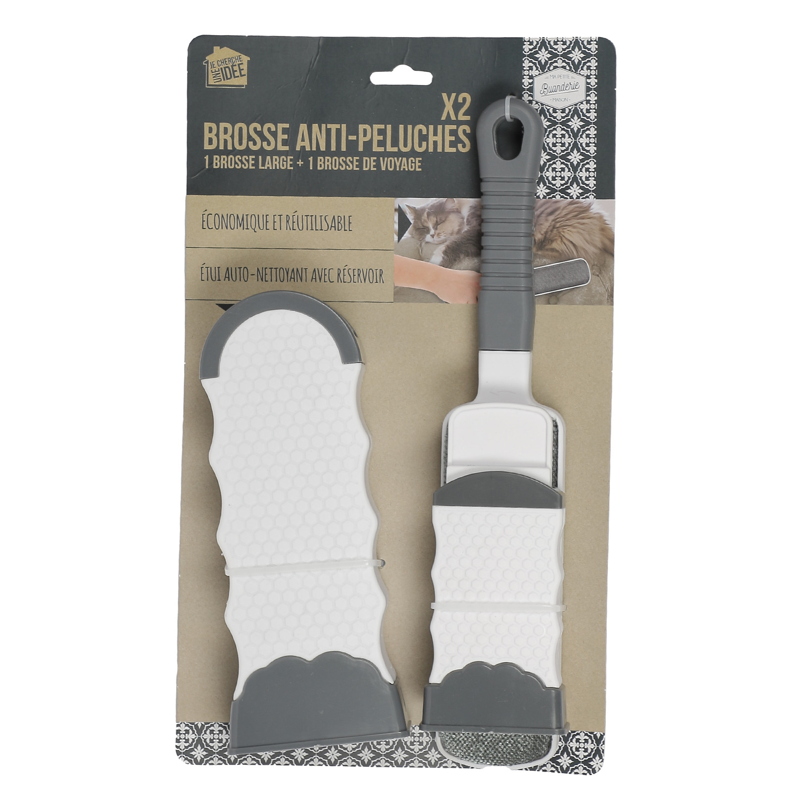 2 brosses à vêtement anti peluches et bouloches pour manteau en laine et pull