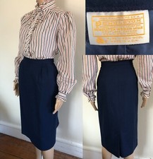 PENDLETON vintage Virgin Wool Straight Skirt Sz 10 Navy Blue Lined 70s 80s
