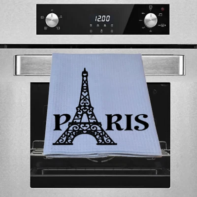 Eiffel Tower Kitchen Towel 16x24 Gray Paris Decor Waffle Weave Hand Dish Drying