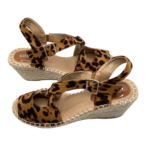 Womens Leopard Print Faux Suede Wedge Heel Summer Shoes Sandals Size UK 5 New - Picture 3 of 9