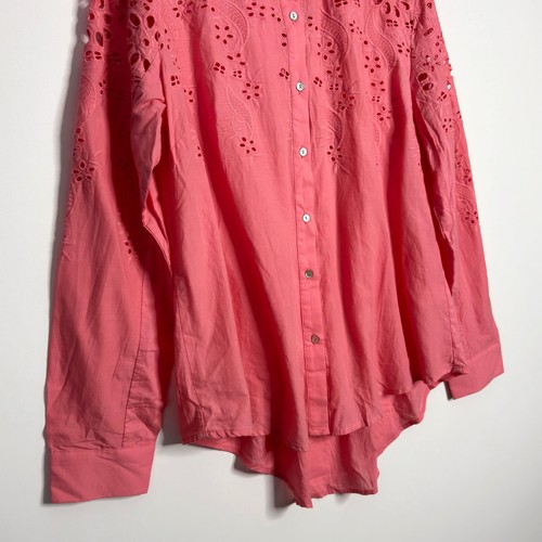 SUNDAY IN BROOKLYN Eyelet Embroidered Button Down Shirt Tunic Pink size XL NWOT - Picture 3 of 6
