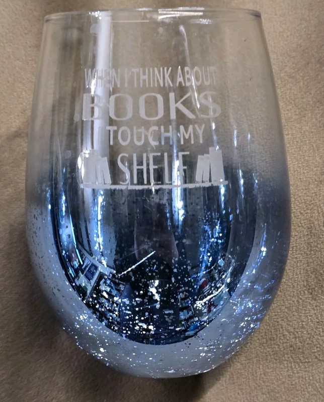 When I Think About Books - Blue Stemless Wine Glass - Book Lover Gift - Bookworm