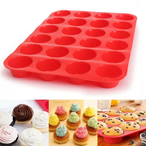 24 Cavity Bakeware Mini Muffin Cupcake Cup Silicone Mould Soap Cookies Pan  Tray