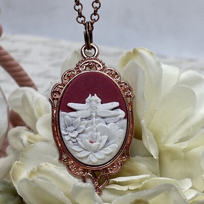 Red Dragonfly Easter Mom Necklace Cameo Rose Gold wedding Jewelry Birthday gift