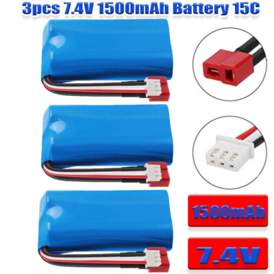 7,4V 1500mAh Li-Ion Akku wiederaufladbar mit T-Stecker für WLtoys 4WD Rc Autos 