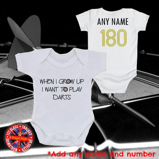 DUNNES STORES Darts Baby Grow Vest, T-shirt Personalised "When I grow up ...", Gift, Kids