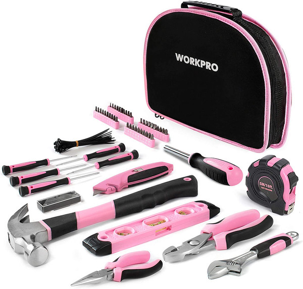 Workpro Pink Werkzeug Set Rosa 103 Teilig Haushalts-Werkzeugsatz Reparatur Mit T-image