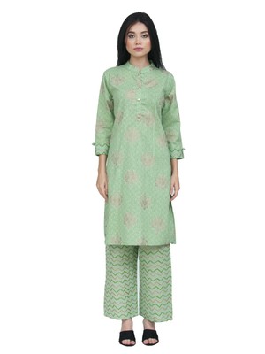 Blue /& Green Printed Straight Kurta With Palazzo Set Kurta Set Free Delivery