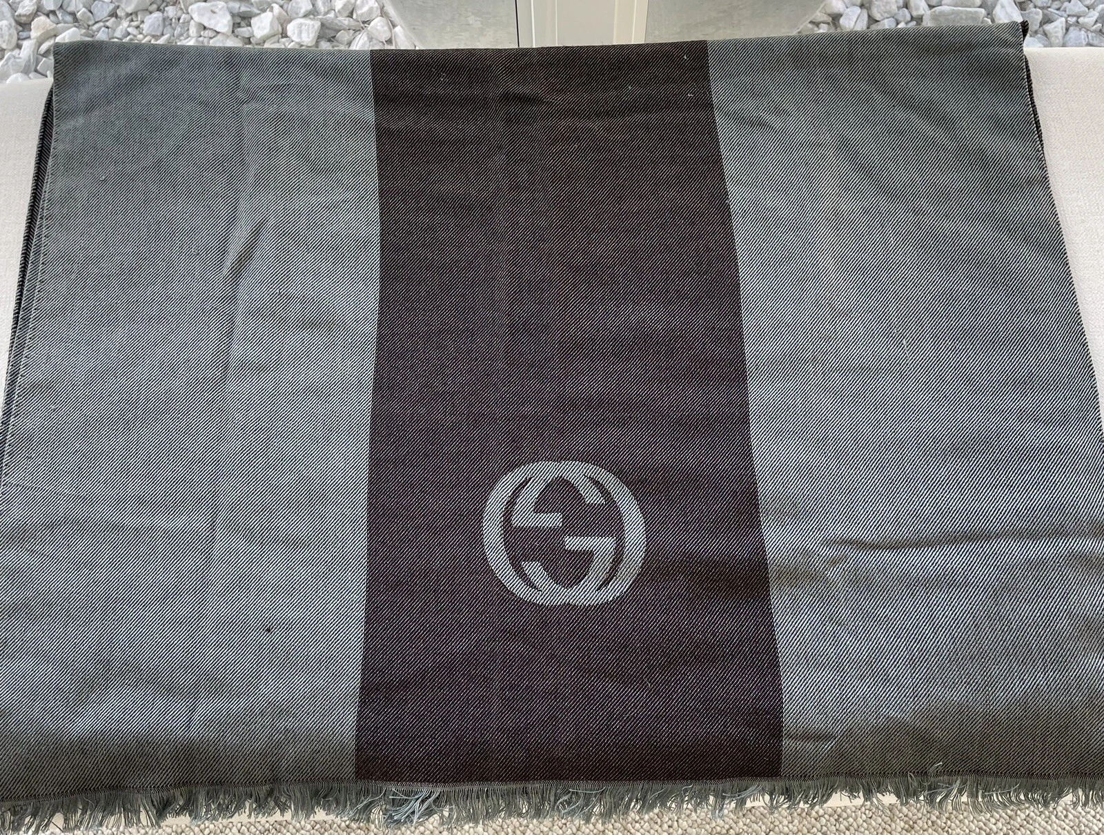Foulard, silencieux GUCCI GG marron et bleu ardoise laine et soie 80