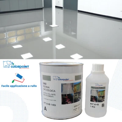 COLORPOINT RESINA EPOSSIDICA PROFESSIONALE PER PAVIMENTI COLORATA LUCIDA 1Kg (A+B) 9/11 Mq