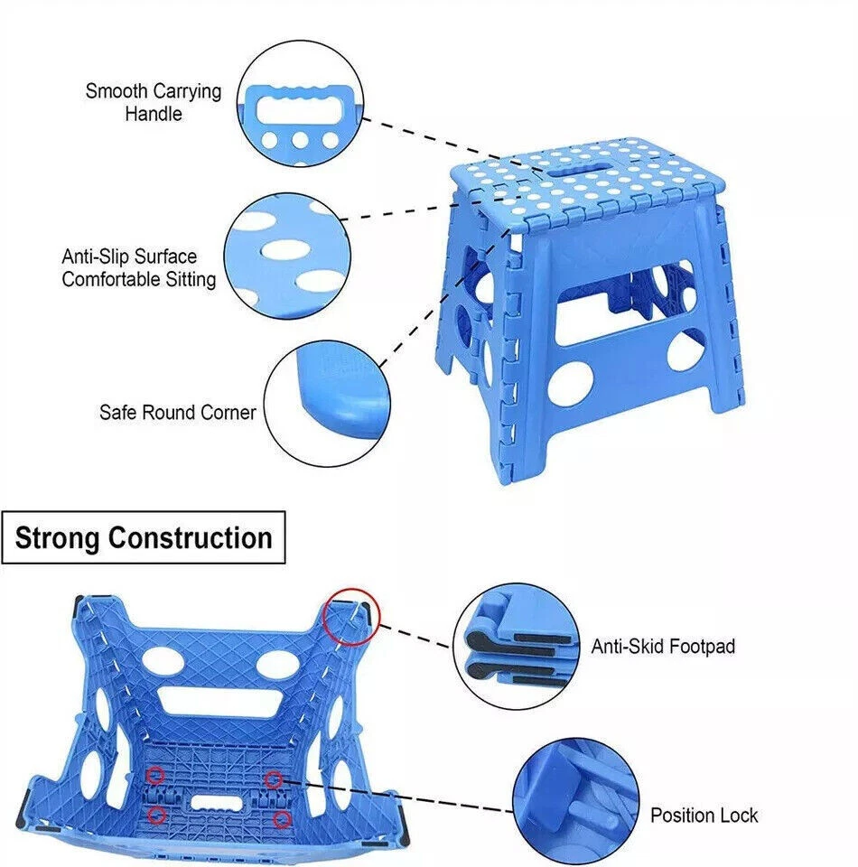 Blue Foldable Step Stool Multi-Purpose Uses Space Saving with Anti Slip Grip - Image 3 of 4