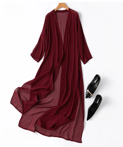  Seiden Cardigan dünn lang Oberteil Kimono Schal Mantel Sommer Strand Cover Up MM148 - Bild 18 von 40