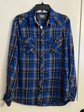 Buckle Black Shirt Sz L Blue Gray Plaid Standard Fit Western Pearl Snap Cowboy