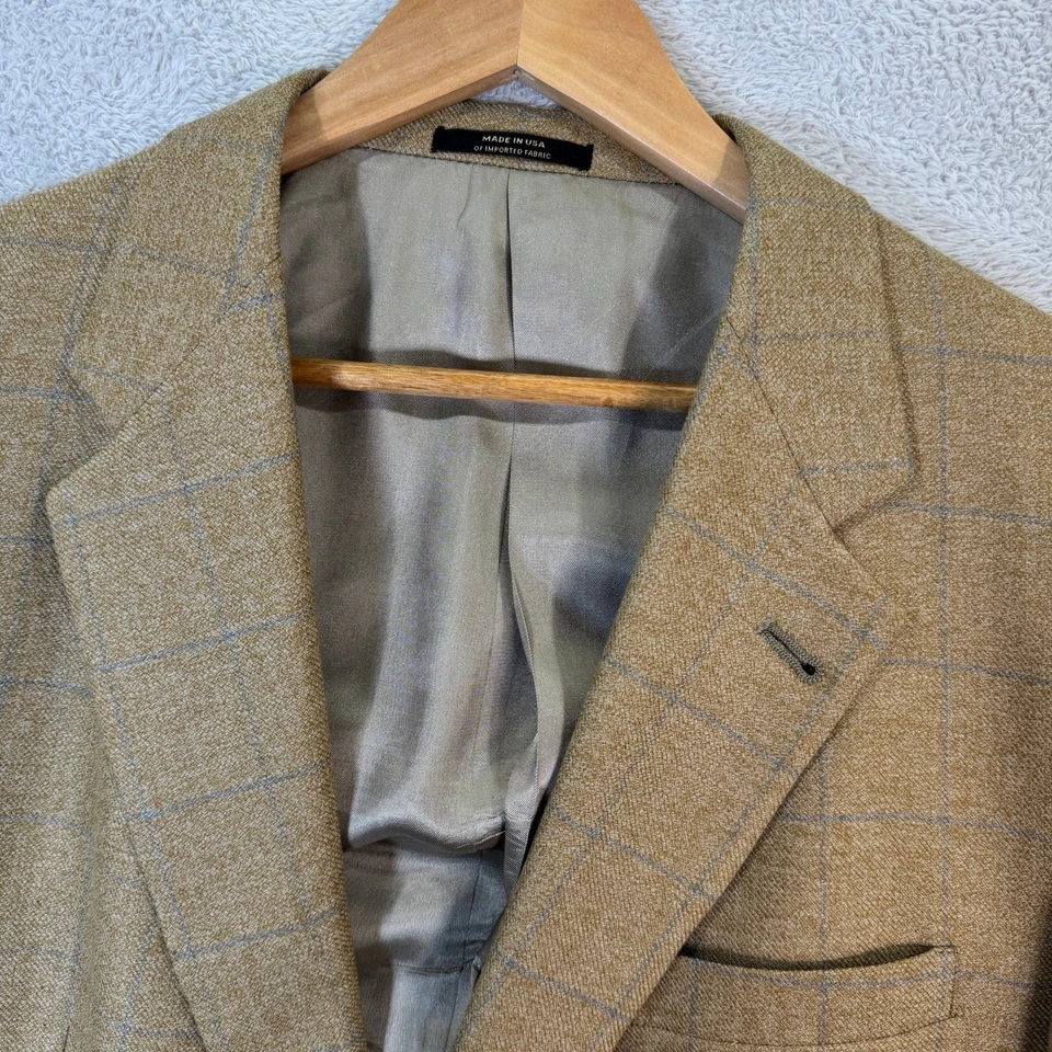 Chaqueta Blazer Abrigo Deportivo Hart Schaffner Marx Para Hombres 44R Tostado a Cuadros Lana Mezcla Seda Foto 2 de 4