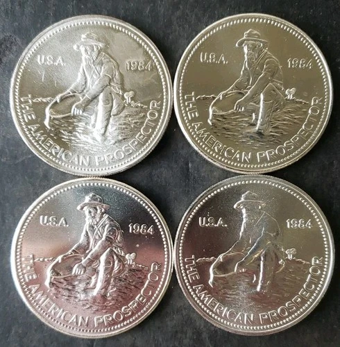 Lot of Four 1984 Engelhard 1oz Silver American Prospector Rounds