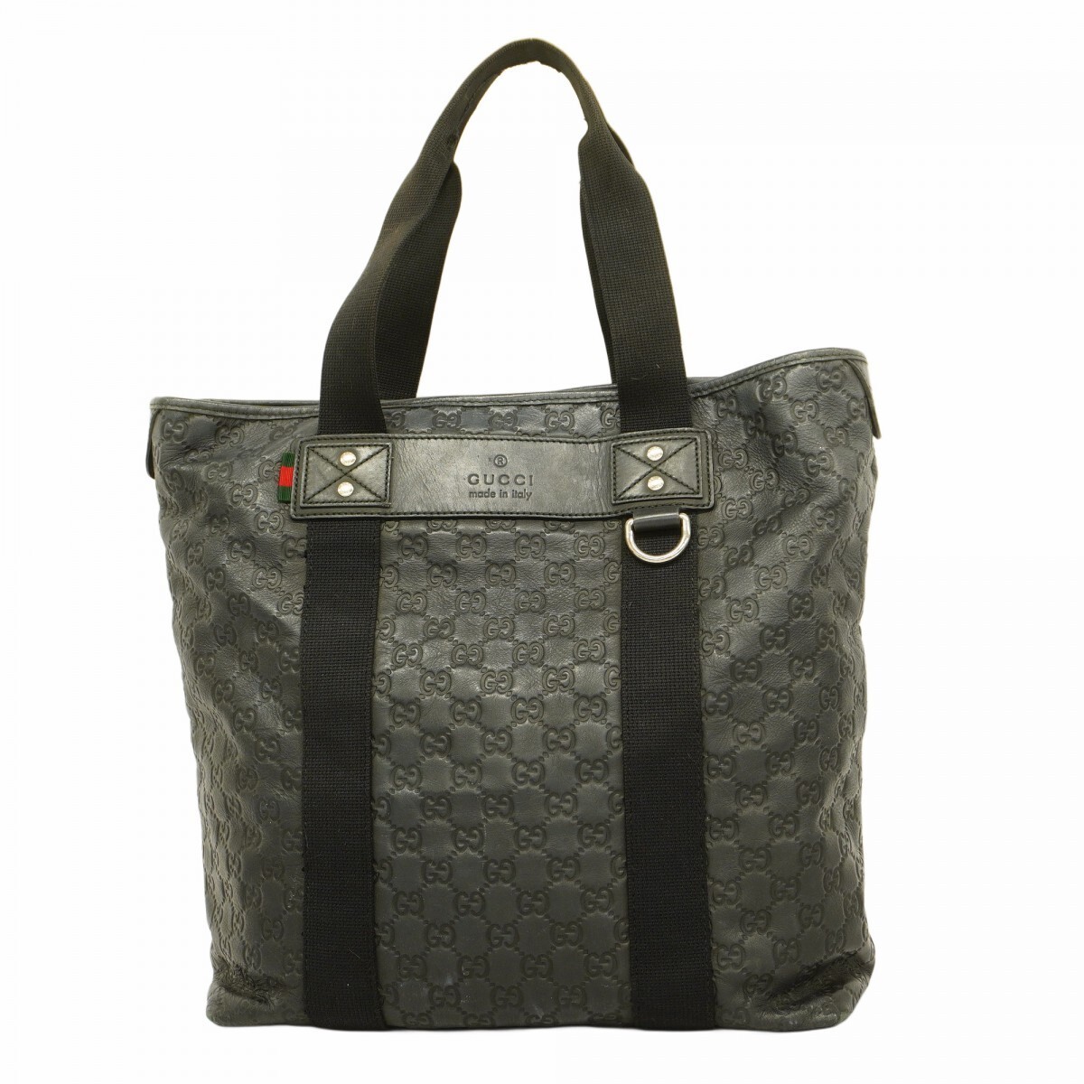 GUCCI Leather Tote Bag in Black with Silver Hardware 268175 361469