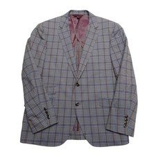 Trend Maxman Blazer Mens 42S Blue Rust Plaid Super 140s Wool Sport Coat Jacket