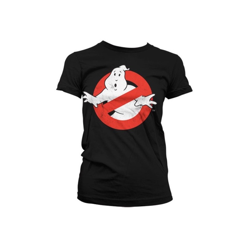 T-shirt Ghostbusters noir pour femme avec logo vintage délavé