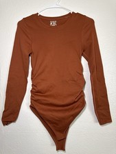 OQQ Women's Long Sleeve Bodysuit orange Size S Solid Knit One Piece