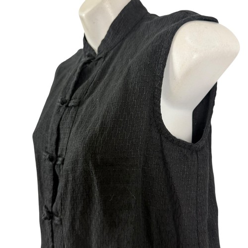 Eileen Fisher Black Sleeveless Button Up Frog Clasp Sleeveless 100% Linen Top XS - Picture 10 of 16