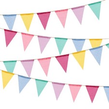 60 Flags Imitated Burlap Pennant Banner - Multicolor Fabric Triangle Rainbow ...