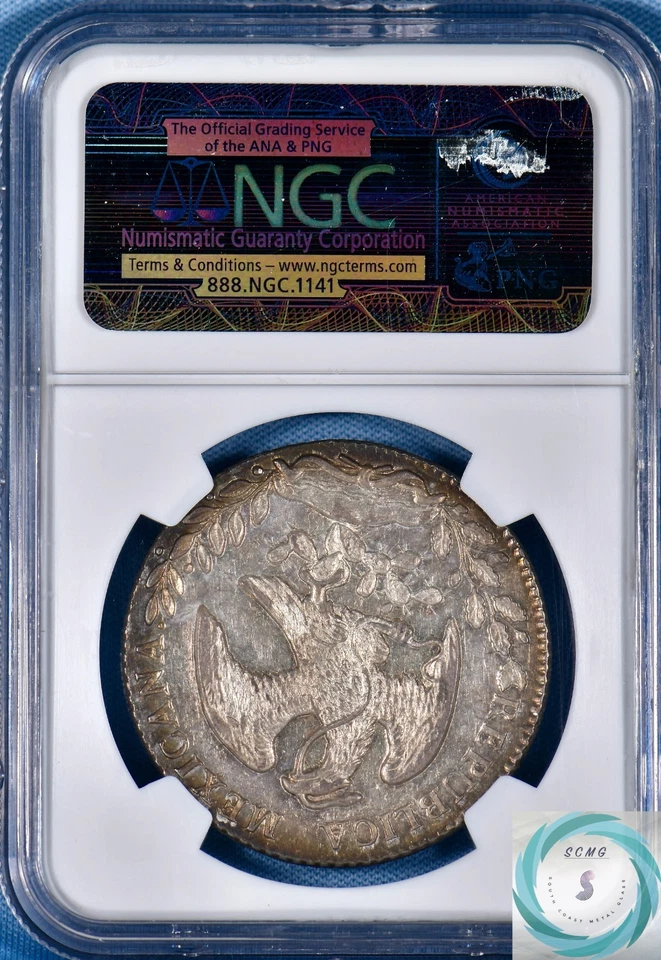 1863-Mo TH Mexico 8 Reales NGC MS 62 KM #377.10 - Eye Pleasing Lustrous Patina!! - Image 3 of 4