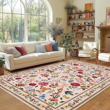 Washable Rug 200x300cm Boho Floral Retro Short Pile Living Room Pink
