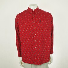 Chaps Ralph Lauren Vtg Button Down Shirt Mens Large Red RL Ski Skiing Skier AOP