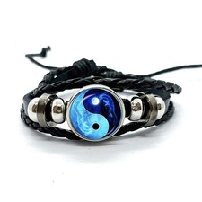 Yin Yang Tai Chi Punk Leather Bracelets for Women Jewelry Vintage Multilayer...