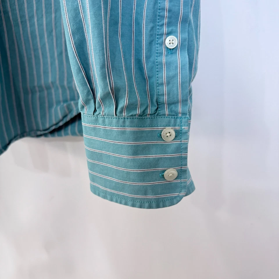 Vintage Y2K Hollister Button Up Shirt Mens XL Aqua Blue Striped Preppy Coastal - Image 4 of 4