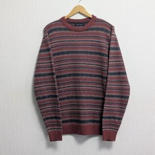 James Pringle Mens Knit Jumper Red Navy Fair Isle Crew Neck Size Medium