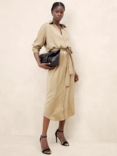 NWT BANANA REPUBLIC FACTORY Tie-Waist Maxi Shirtdress New British Khaki Size S
