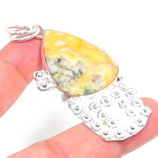 Yellow Crazy Lace Agate Handmade 925 Sterling Silver Jewelry Pendant  RM-168